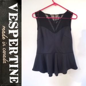 Designer Vespertine Bespoke Peplum Top Black Sheer Mesh Indie Illusion Neckline